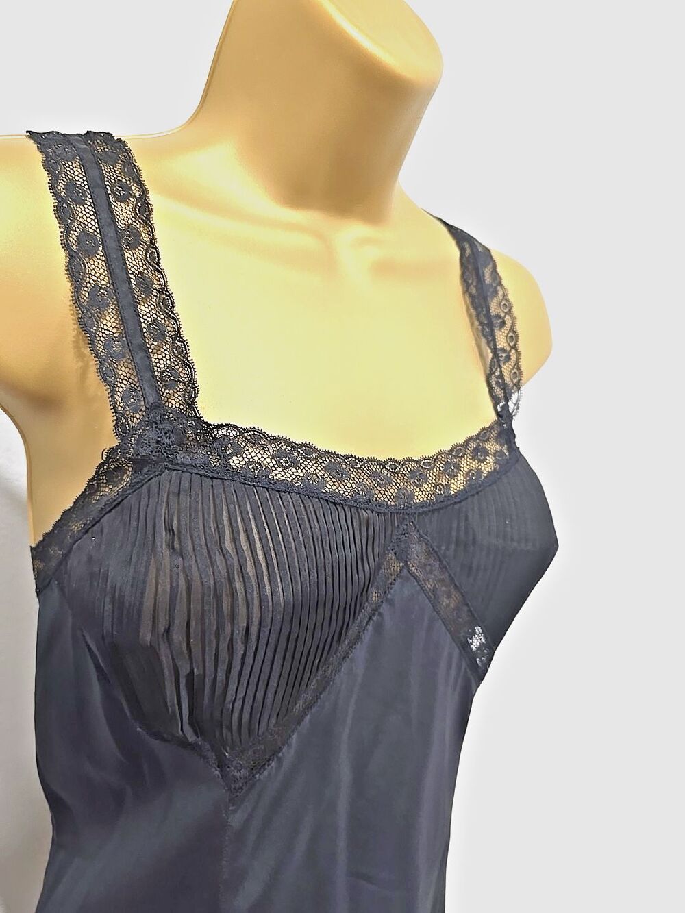 Vtg 50s Barbizon Black Slip Dress Sz 12 Pleated Taffeta Old Hollywood Siren Chic